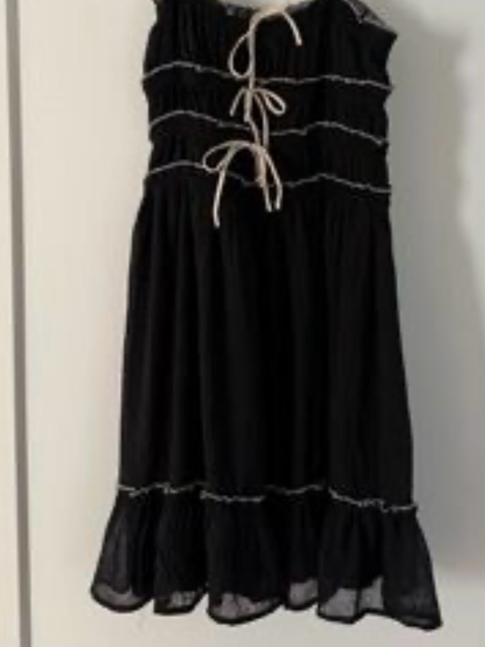 Jessica Simpson Black Smocked Tie-Front Mini Dress with Contrast Ties